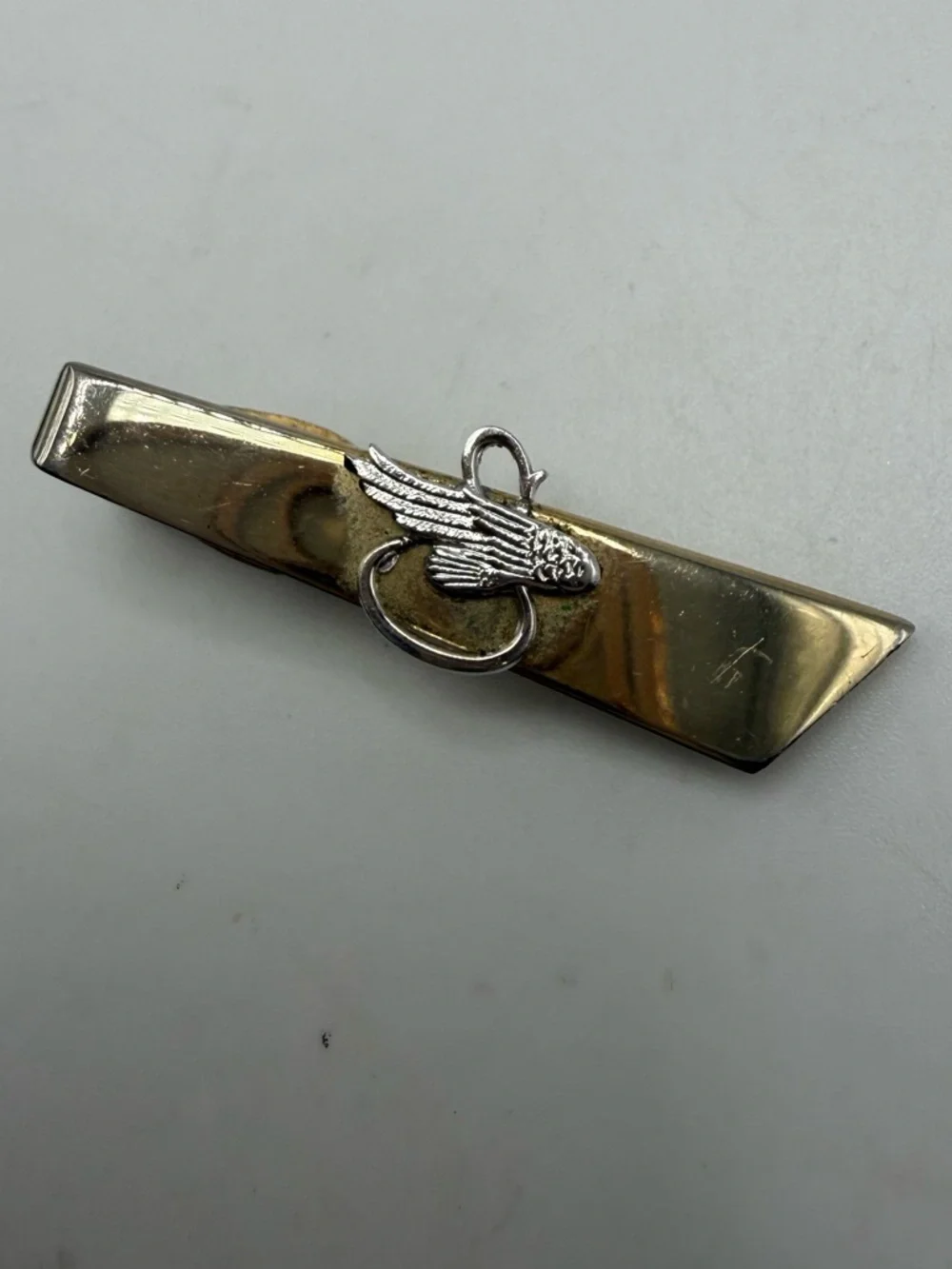 Vintage Gold Tone Fly Fishing Tie Bar Clip Fly Lure Design